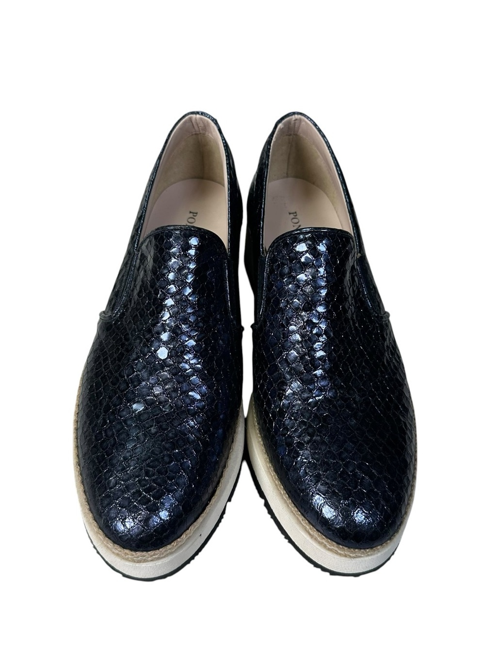 Pons Quintana 6006 Lyon Platform Loafers Pewter Blue Metallic Woven Wmns Size 37 - Picture 2 of 12